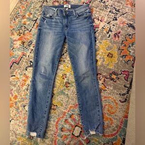 PAIGE ankle jeans blue denim cotton blend raw hem zip
